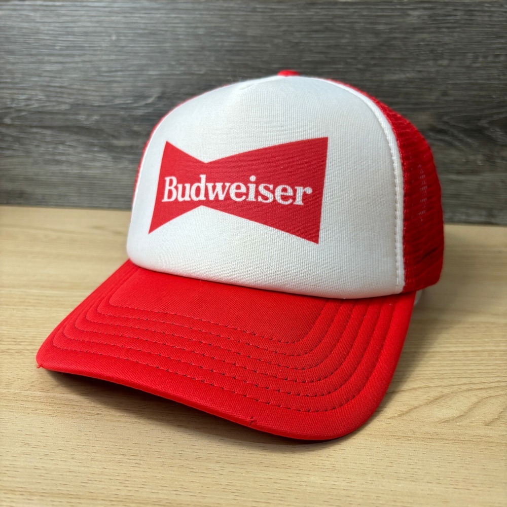 Budweiser Hat Cap Snapback Red White Trucker Beer‎ Brewing Adjustable